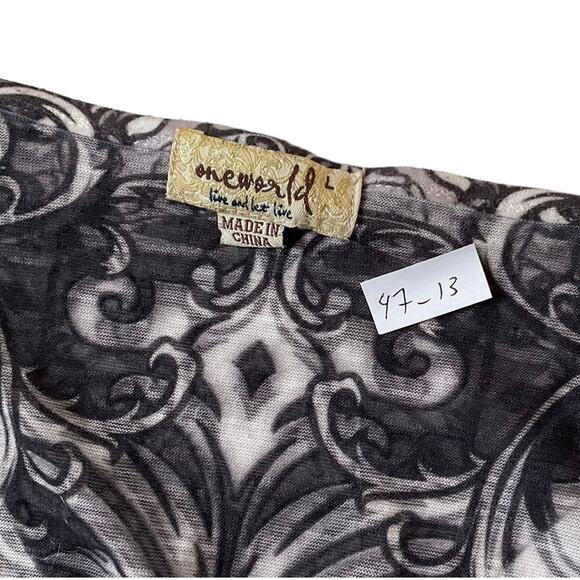 One World Live and Let Live Gray Tie Front T-shirt Women's Size Large | 47-13 - Picture 3 of 6